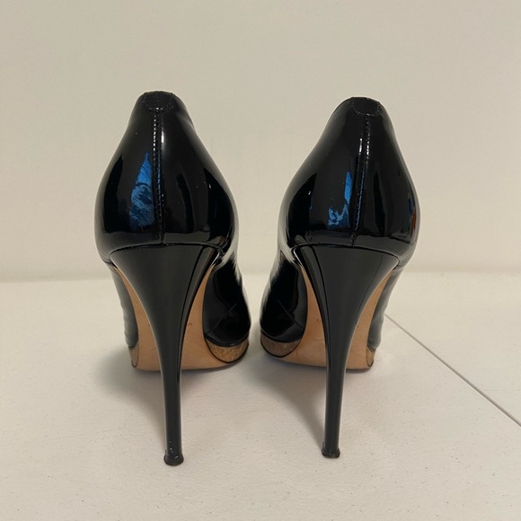 Giuseppe Zanotti women’s black leather peep toe Patent IT 37 cork platform heels - Picture 3 of 8